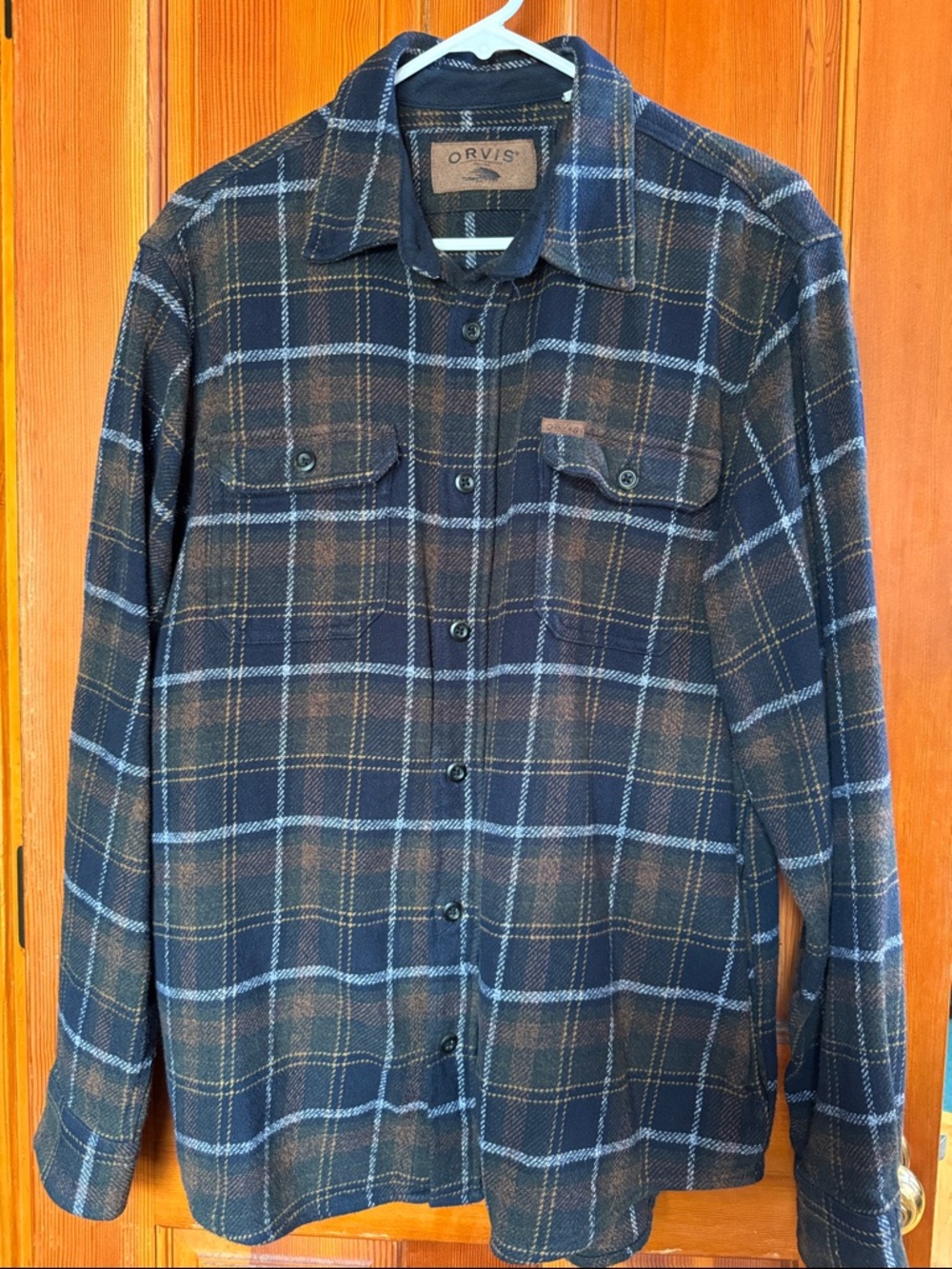 Orvis Navy, Brown & Light Blue Plaid Overshirt